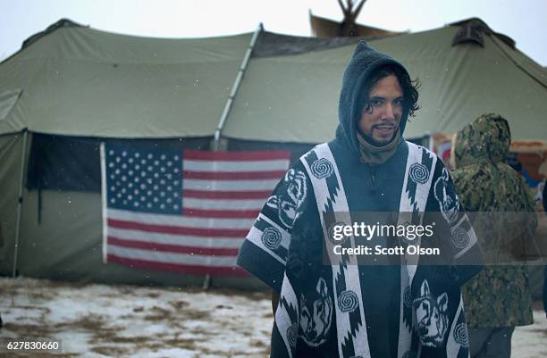 Military veterans hang out at one of the veteran camps at Oceti Sakowin Camp on the edge of the Standing Rock Sioux Reservation on December 5, 2016...