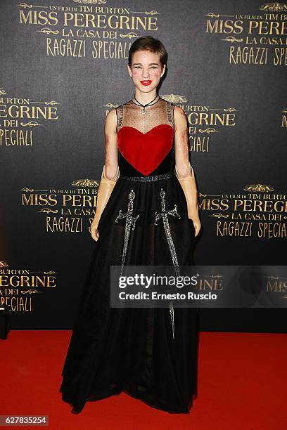 Bebe Vio walks the red carpet for Tim Burton's 'Miss Peregrine's Home for Peculiar Children' on December 5, 2016 in Rome, Italy.