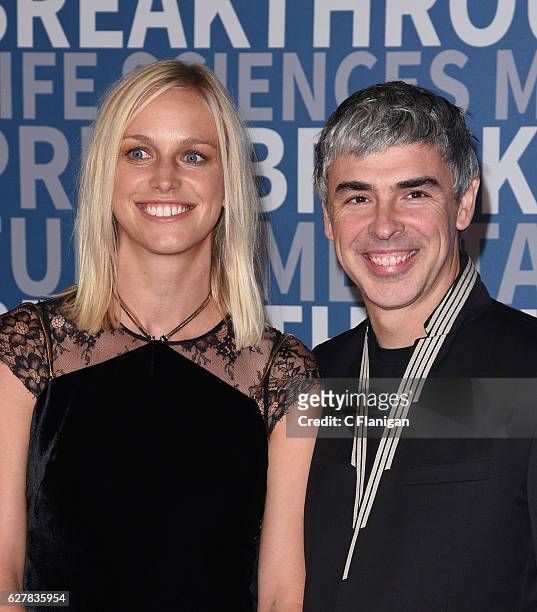 Dr. Lucinda Southworth and CEO of Alphabet Larry Page attend the 2017 Breakthrough Prize at NASA Ames Research Center on December 4, 2016 in Mountain...