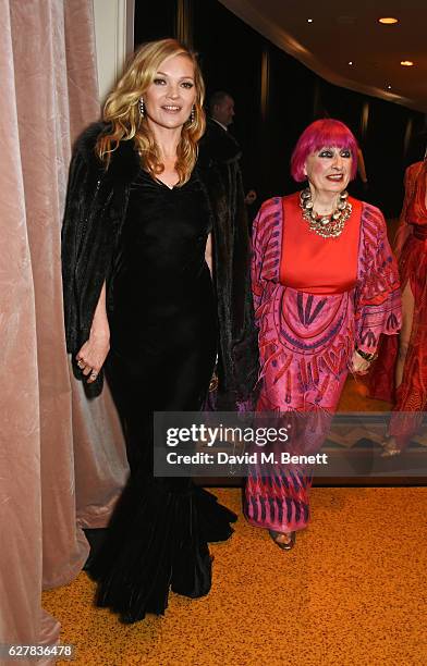 Kate Moss and Dame Zandra Rhodes attend The Fashion Awards 2016 drinks reception at Royal Albert Hall on December 5, 2016 in London, United Kingdom.