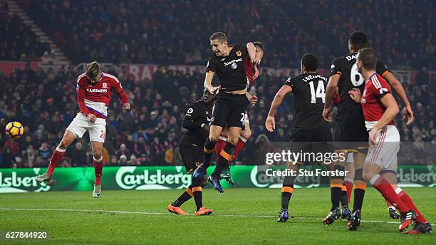 Gaston Ramirez of Middlesbrough scores their first goal during the Premier League match between Middlesbrough and Hull City at Riverside Stadium on...