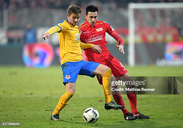 Patrick Schoenfeld of Eintracht Braunschweig and Roberto Puncec of 1 FC Union Berlin during the game between dem 1 FC Union Berlin and Eintracht...