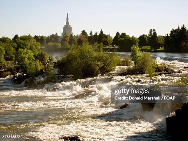 idaho falls city park along the snake river - idaho falls stockfoto's en -beelden