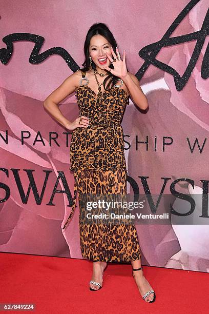 Tina Leung walks the red carpet for the British Fashion Awards 2016 on December 5, 2016 in London, England.