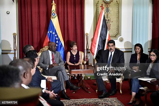 Venezuelan President Nicolas Maduro and Trinidad and Tobago Prime Minister Keith Rowley hold a meeting at Miraflores presidential palace in Caracas...