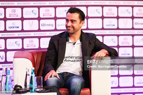 Generation Amazing ambassador Xavi Hernandez addresses delegates during day 2 of Soccerex Asia on December 5, 2016 in Doha, Qatar.