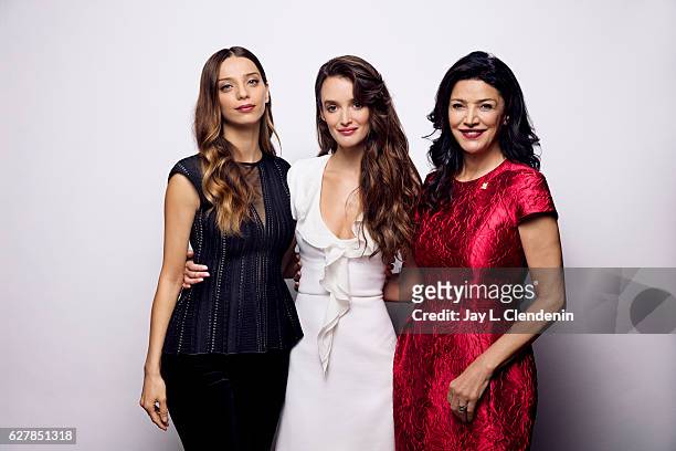 Actress Angela Sarafyan, actress Shohreh Aghdashloo, and actress Charlotte Le Bon, from the film "The Promise," pose for a portrait at the Toronto...