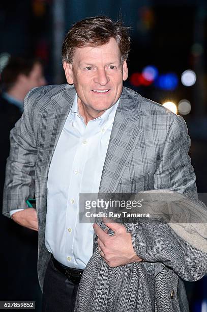 Author Michael Lewis enters "The Late Show With Stephen Colbert" taping at the Ed Sullivan Theater on December 05, 2016 in New York City.