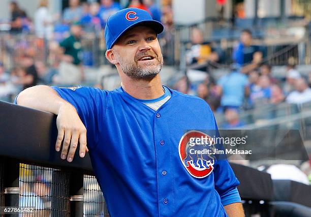 David Ross of the Chicago Cubs in action against the New York Mets at Citi Field on July 2, 2016 in the Flushing neighborhood of the Queens borough...