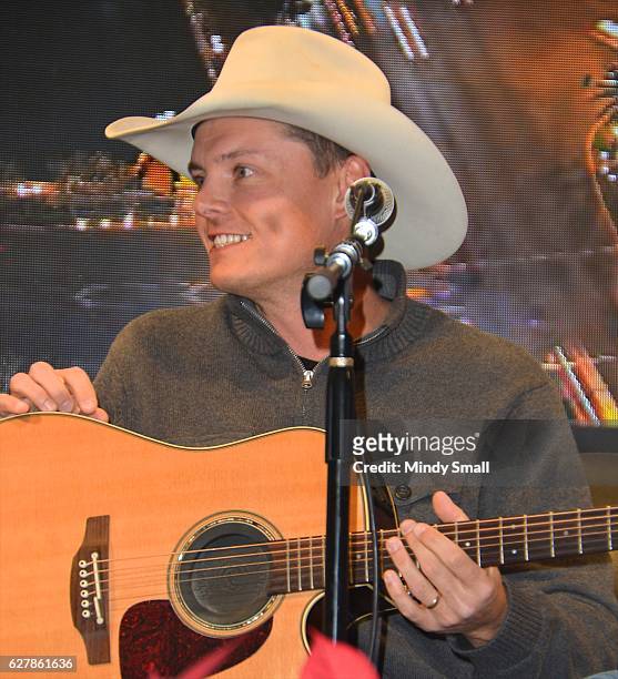Singer/songwriter Ned LeDoux performs during the "Outside The Barrel" with Flint Rasmussen show at Rodeo Live during the National Finals Rodeo's...