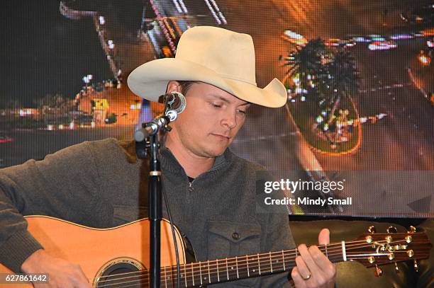 Singer/songwriter Ned LeDoux performs during the "Outside The Barrel" with Flint Rasmussen show at Rodeo Live during the National Finals Rodeo's...