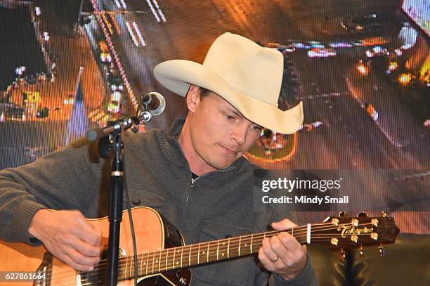 Singer/songwriter Ned LeDoux performs during the "Outside The Barrel" with Flint Rasmussen show at Rodeo Live during the National Finals Rodeo's...