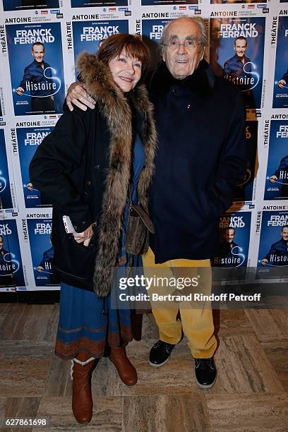 Michel Legrand and his wife Macha Meril attend Franck Ferrand performs in his Show "Histoires" at Theatre Antoine on December 5, 2016 in Paris,...