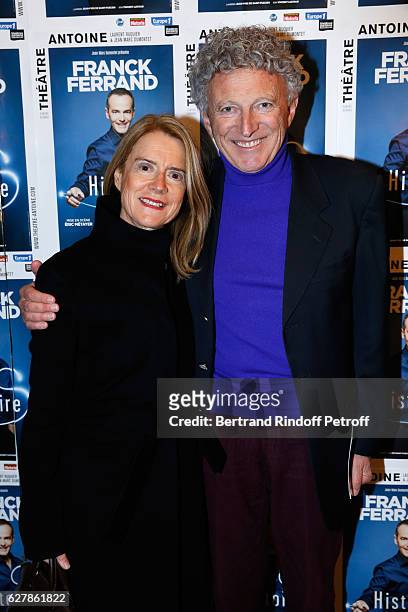 Nelson Monfort with his wife Dominique attend Franck Ferrand performs in his Show "Histoires" at Theatre Antoine on December 5, 2016 in Paris, France.