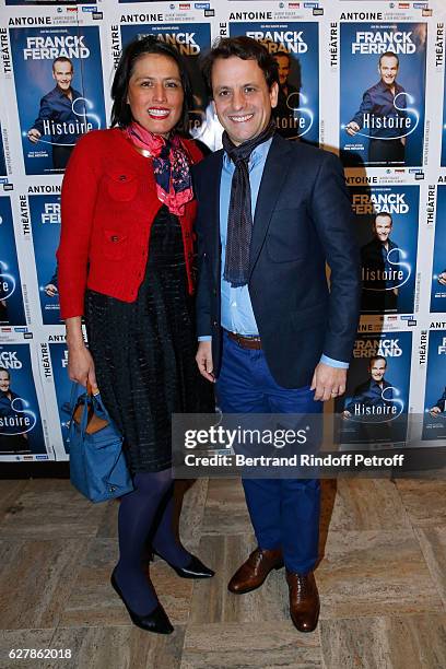 Actor Maxime d'Aboville and his wife Mathilde attend Franck Ferrand performs in his Show "Histoires" at Theatre Antoine on December 5, 2016 in Paris,...