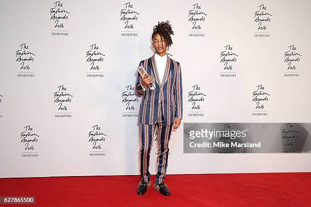 Jaden Smith, winner of the New Fashion Icons award in the press room at The Fashion Awards 2016 at Royal Albert Hall on December 5, 2016 in London,...