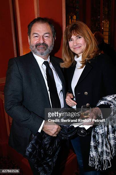 President of Lagardere Active and President of 'Europe 1', Denis Olivennes and actress Florence Pernel attend Franck Ferrand performs in his Show...
