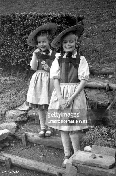 sisters in swiss traditional costume - 1951 stock pictures, royalty-free photos & images