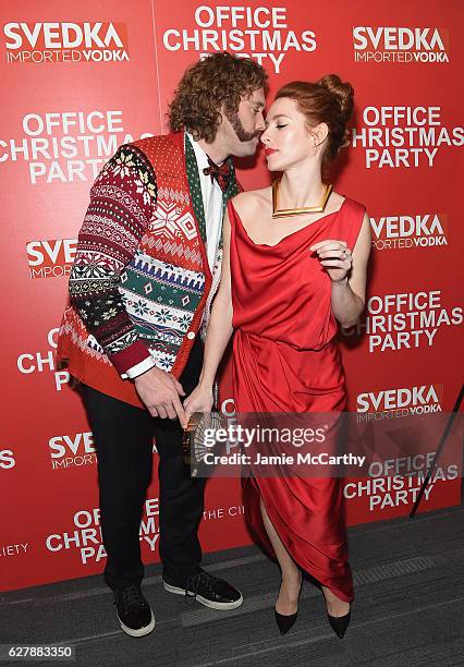 Miller and Kate Gorney attend the Paramount Pictures with The Cinema Society & Svedka host a screening of "Office Christmas Party" at Landmark...