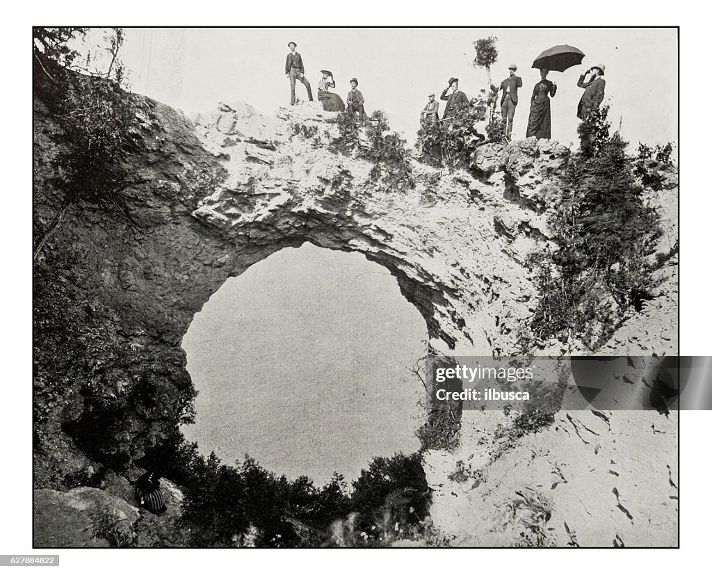 Antique photograph of Arch rock, Mackinac Island