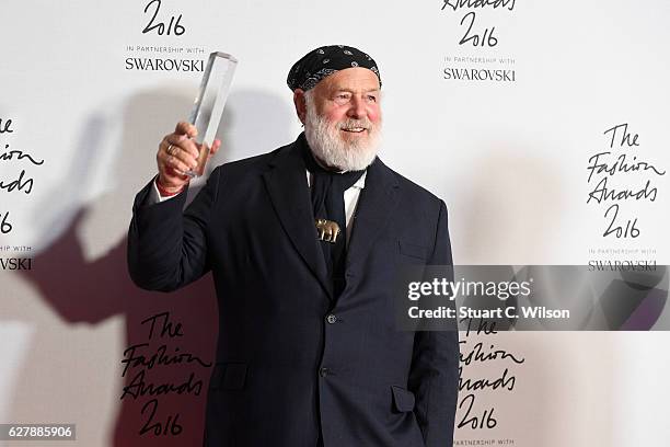 Photographer Bruce Weber poses in the winners room after winning the Isabella Blow award for fashion creator at The Fashion Awards 2016 at Royal...