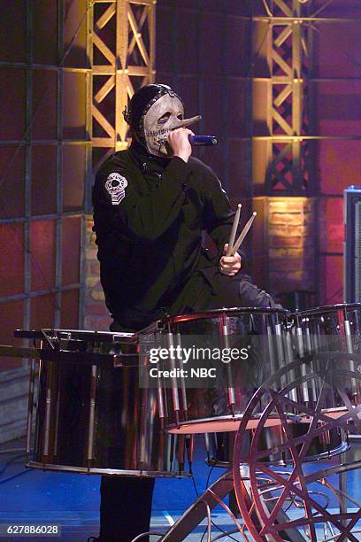 Episode 2712 -- Pictured: A member of musical guest Slipknot performs on May 17, 2004 --