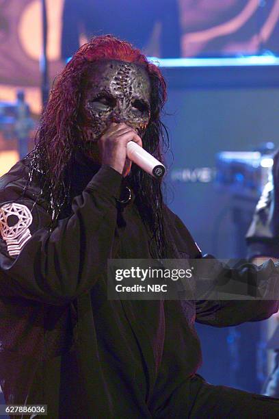 Episode 2712 -- Pictured: Corey Taylor of musical guest Slipknot performs on May 17, 2004 --