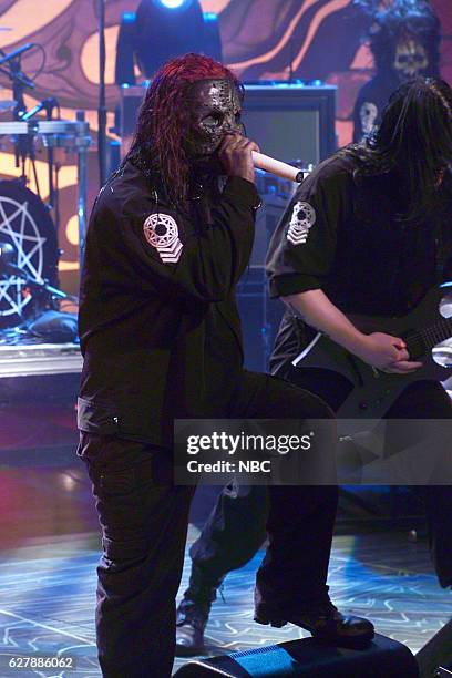 Episode 2712 -- Pictured: Corey Taylor of musical guest Slipknot performs on May 17, 2004 --