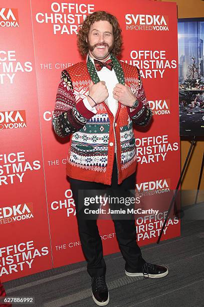 Miller attends the Paramount Pictures with The Cinema Society & Svedka host a screening of "Office Christmas Party" at Landmark Sunshine Cinema on...