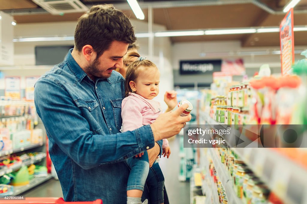 Father And His Baby Daughter Groceries Shopping