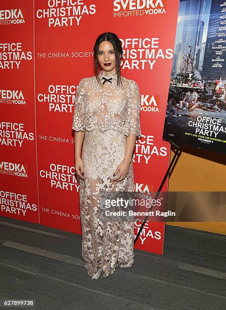 Actress Olivia Munn attends Paramount Pictures with the Cinema Society & Svedka host a screening of "Office Christmas Party" at Landmark Sunshine...
