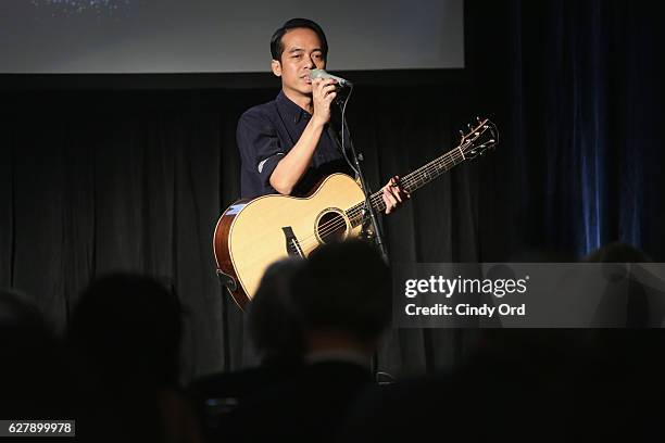 Swe Hlaing Htet, Coordinator of Turning Tables Myanmar performs onstage at the United Nations Development Programme Inaugural Global Goals Gala: A...