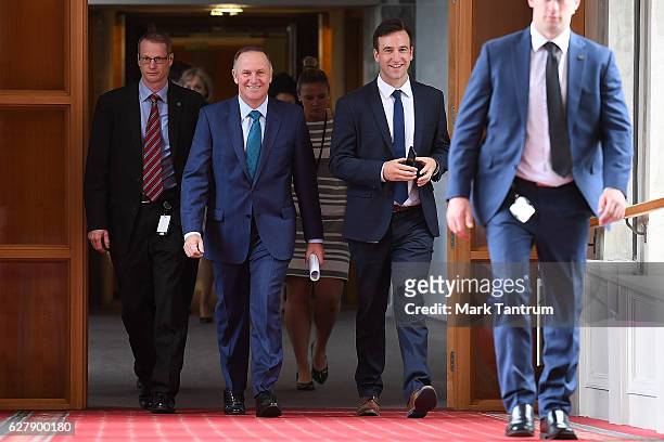 Prime Minister Rt Hon John Key walks to Parliament on December 6, 2016 in Wellington, New Zealand. Prime Minister John Key announced his surprise...