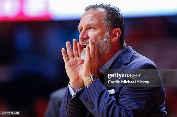 Head coach Mark Gottfried of the North Carolina State Wolfpack seen during the game against the Illinois Fighting Illini at State Farm Center on...