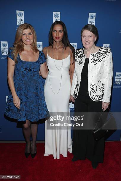 Actress and UNDP Goodwill Ambassador Connie Britton, Executive Producer, author, and host Padma Lakshmi, and Helen Clark, Administrator of the United...