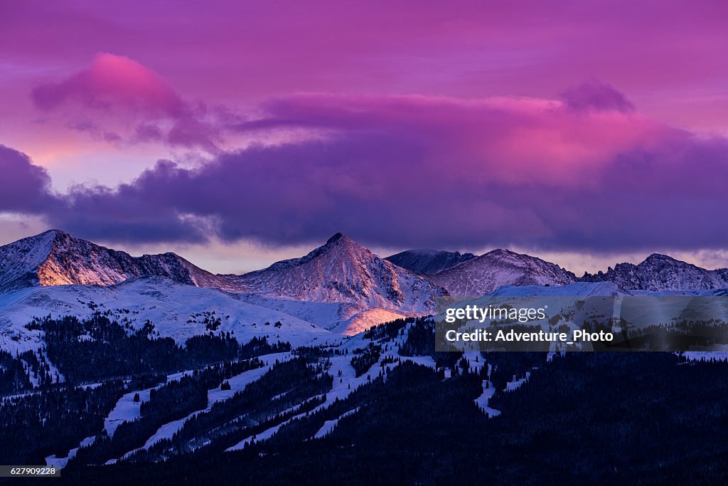 Copper Mountain and Tenmile Range Mountain View Winter Sunset