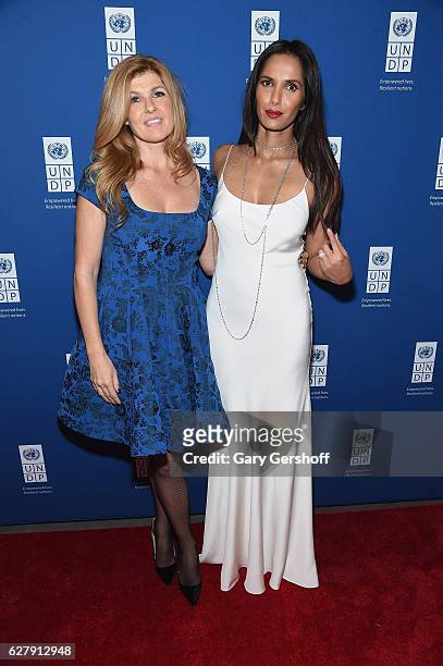 Goodwill Ambassador Connie Britton and event host Padma Lakshmi attend the 2016 United Nations Development Programme Global Goals Gala at Phillips on...