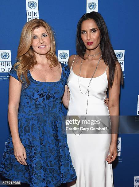 Goodwill Ambassador Connie Britton and event host Padma Lakshmi attend the 2016 United Nations Development Programme Global Goals Gala at Phillips on...