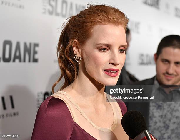 Actress Jessica Chastain attends "Miss Sloane" Toronto Premiere held at Isabel Bader Theatre on December 5, 2016 in Toronto, Canada.