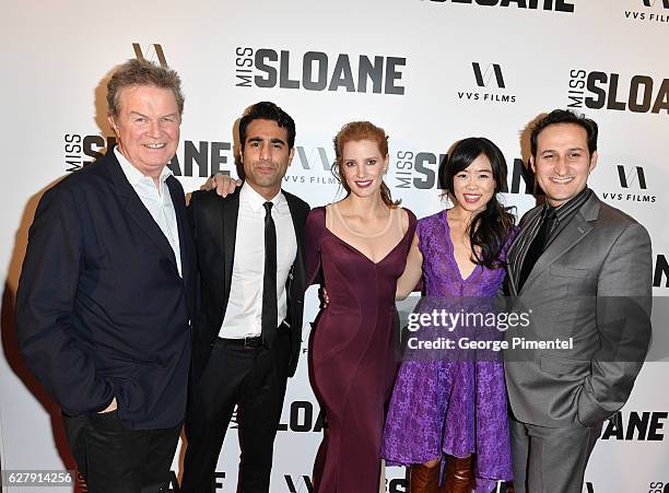 Director John Madden, actors Al Mukadam, Jessica Chastain,Grace Lynn Kung and Raoul Bhaneja attends "Miss Sloane" Toronto Premiere held at Isabel...