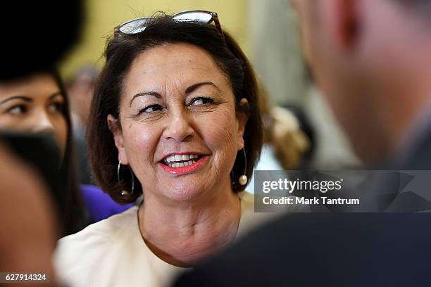 Hekia Parata speakes to media after Prime Minister John Key's announcement on December 6, 2016 in Wellington, New Zealand. Prime Minister John Key...