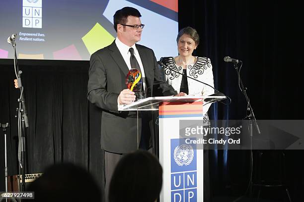 Founder and CEO of Tribal Planet Inc, Jeff Martin accepts an award onstage during the United Nations Development Programme Inaugural Global Goals...
