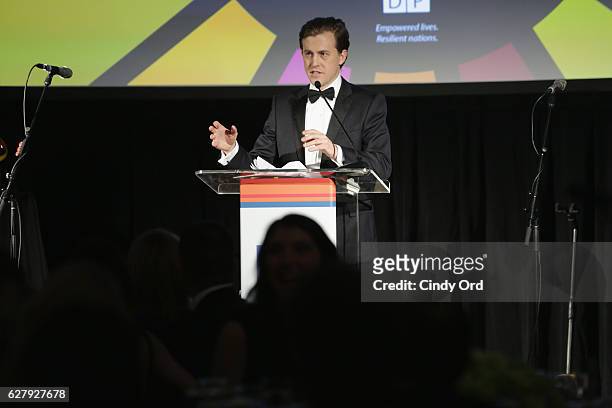 Alex Moffat speaks onstage at the United Nations Development Programme Inaugural Global Goals Gala: A Night for Change at Phillips in Manhattan on...