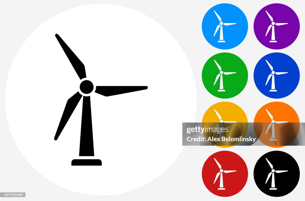 Windmill Icon on Flat Color Circle Buttons