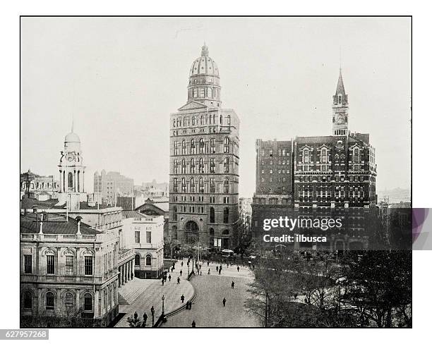 antique photograph of new york newspaper buildings - vintage newspaper stock illustrations