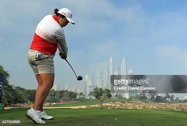 Shanshan Feng of China the defending champion tees off on the par 4, eighth hole as the early morning fog starts to dissipate during the pro-am as a...
