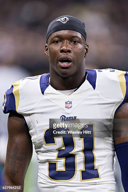 Maurice Alexander of the Los Angeles Rams on the sidelines during a game against the New Orleans Saints at Mercedes-Benz Superdome on November 27,...