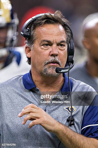 Head Coach Jeff Fisher of the Los Angeles Rams on the sidelines during a game against the New Orleans Saints at Mercedes-Benz Superdome on November...