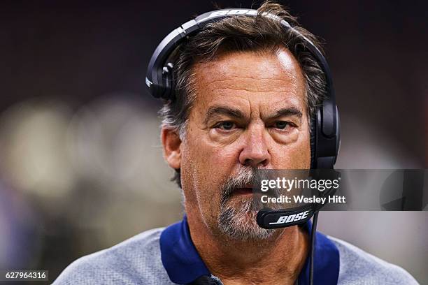 Head Coach Jeff Fisher of the Los Angeles Rams on the sidelines during a game against the New Orleans Saints at Mercedes-Benz Superdome on November...