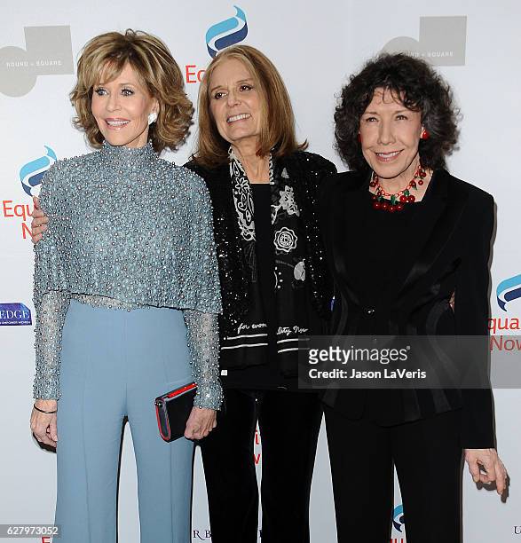 Jane Fonda, Gloria Steinem and Lily Tomlin attend Equality Now's 3rd annual "Make Equality Reality" gala at Montage Beverly Hills on December 5, 2016...